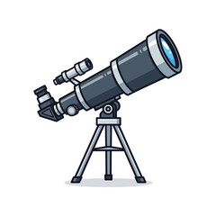 Cartoon illustration of a modern astronomical telescope on a tripod.