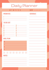 Daily planner page template Organic Blobs design. Vertical simple journal routine organizer