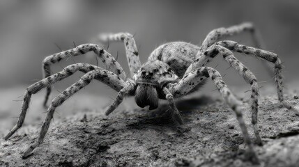 Close-up of a large spider on a textured surface.