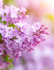 Obraz premium Close-up of delicate light purple lilac blossoms, soft focus background
