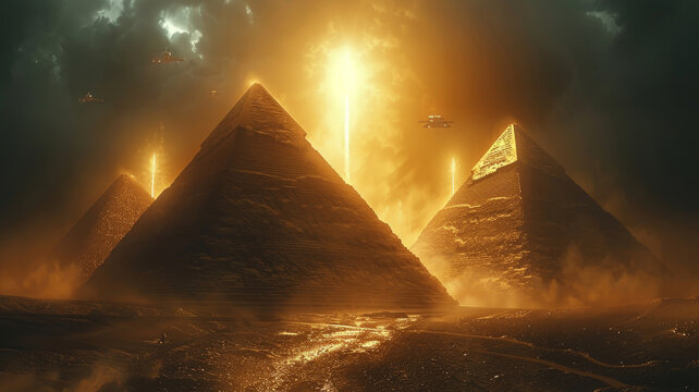 UFO against the backdrop of the Egyptian pyramids