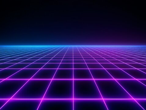 Abstract Neon Grid Landscape with Digital Futuristic Sci Fi Theme