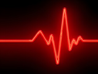 Vibrant Red Neon Heartbeat Pulse Line on a Dark Background Abstract Medical Illustration