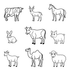 Animals outline icon set on transparent background. Symbol of livestock