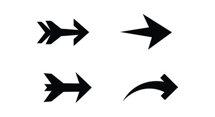 Set of Four Unique Black Arrow Icons Pointing Rightward Direction