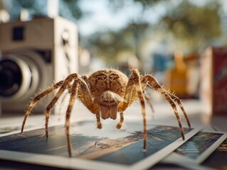 Close-up view of a large spider.