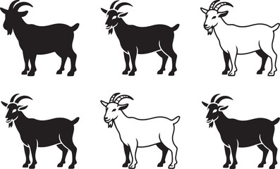 Fototapeta premium Collection of six black panther silhouettes in various walking and stalking poses. Vector illustration set isolated on a white background.