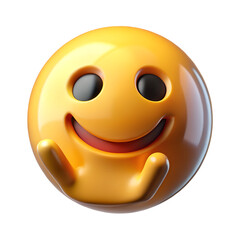 Fototapeta premium Shy emoji with hands covering cheeks and a gentle smile, isolated on transparent background