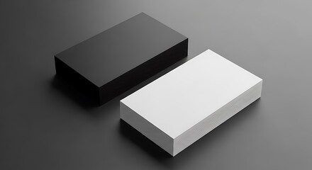 Two stacks of business cards, one black and one white, on a dark background