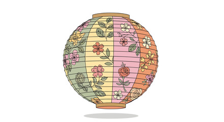 Detailed illustration of a traditional colorful floral paper lantern, showcasing intricate patterns suitable for festive or decorative themes.