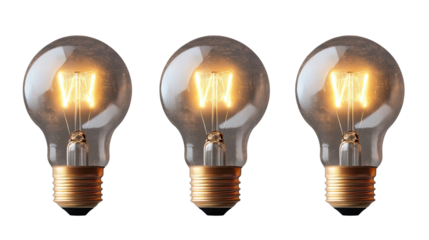 Set of glowing light bulbs illuminating on black background isolated on white background
