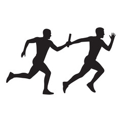 Relay Runner Passing Baton Silhouette Vector on White Background