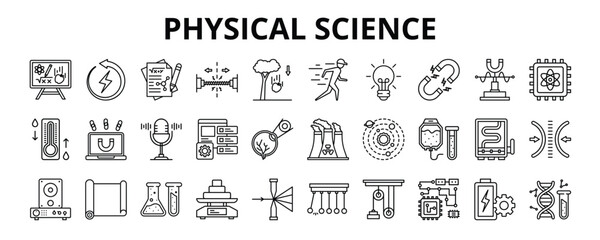 30 Physical Science Line Icons Vector - Physic, Gravity, Magnetism, Quantum, Pendulum, Energy