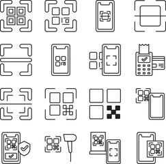 QR code set of web icons in line style. qr code, qr code generator, qr code scanner and qr code payment. Vector illustration