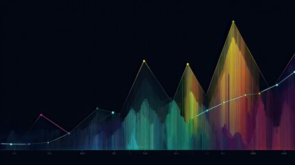 Abstract Colorful Data Visualization with Peaks and Trends Representing Growth and Insights in Finance or Technology Sector