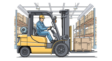 Forklift Operation Inside a Warehouse A Detailed Illustration of Logistics and Handling