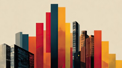 Obraz premium Abstract City Skyline with Vibrant Colors and Geometric Shapes in Modern Design Aesthetic