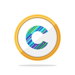 Abstract logo design featuring a stylized letter C within a golden circular frame.