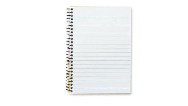 Spiral notebook page tear animation on white background