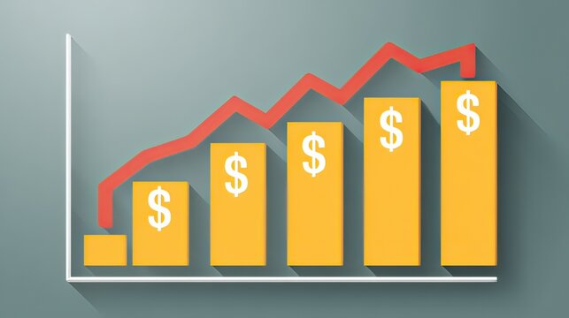 Colorful Bar Graph with Dollar Signs Illustrating Financial Growth and Success Over Time with an Upward Trend Line