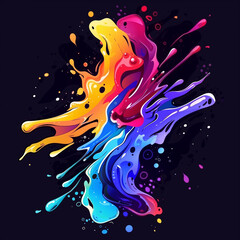 Abstract vector artwork with bright paint splashes on a dark background