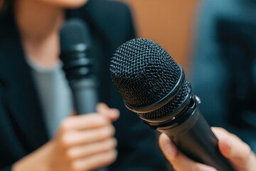Close-up of microphones at a meeting