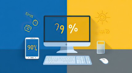 Modern Digital Devices and Analytics Graphics Displaying Efficiency and Performance Metrics with Bright Color Contrast