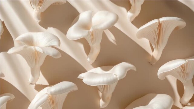 A bunch of white mushrooms are arranged in a pattern