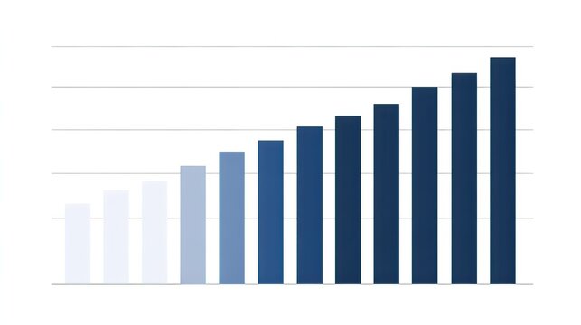 Line graph showing steady growth with gradient color scheme from light to dark blue representing increasing values over time