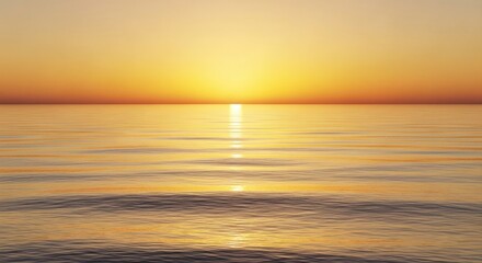 Serene seascape during a golden sunset, with the sun on the horizon casting a luminous path on the water.