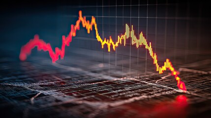 Abstract 3D Financial Graph Illustration Depicting Market Trends with Bright Colors and Dynamic Movement