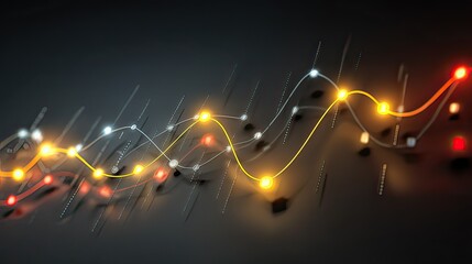 Abstract representation of financial data trends with dynamic lines and glowing points representing market fluctuations and analysis