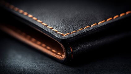 Close-up of black leather wallet with orange stitching (8)