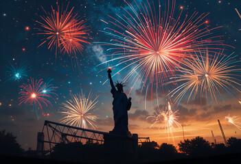 statue of liberty and fireworks