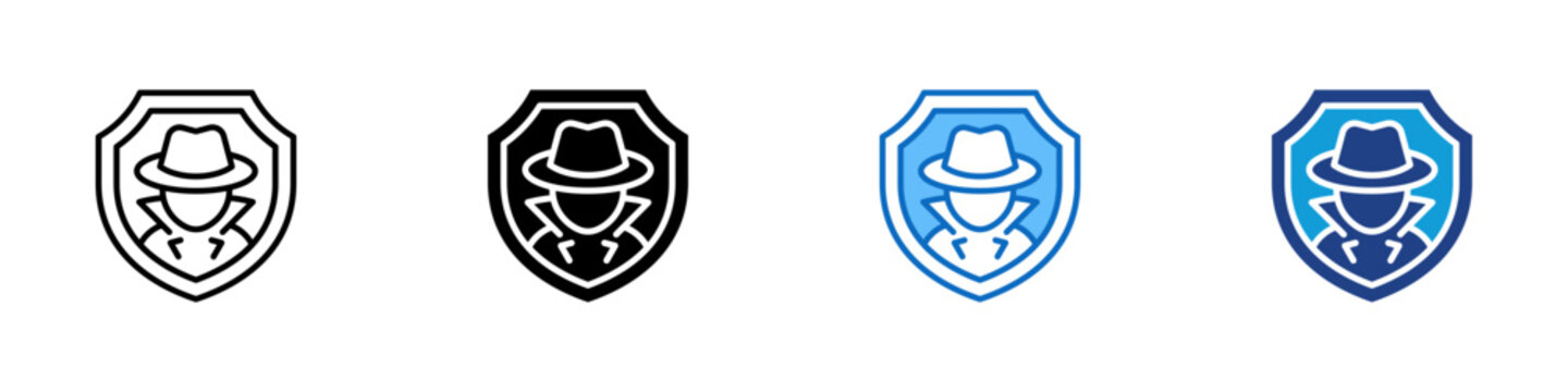 Cyber Threat Multi Style Vector Icon Design - shady figure inside a shield, representing cybercriminals, hackers, or online threats