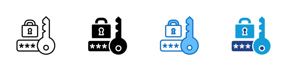 Password Protection Multi Style Vector Icon Design - Password field with lock and key, representing strong authentication or secure login credentials