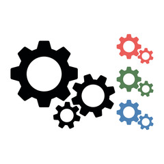 Fototapeta premium Group of Colorful and Black Gears on White Background cogwheels mechanical