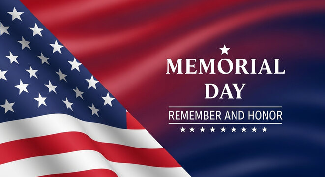 Remember and honor the brave on Memorial Day with this respectful design featuring a waving American flag alongside a solemn blue background with patriotic text