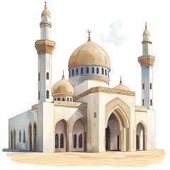 Beautiful Islamic Mosque with Minarets and Domes, Perfect for Religious Themes.