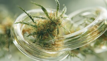 Close-up of spiral-shaped glass holding cannabis bud