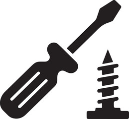 Screwdriver and Screw Icon, Simple Glyph for Repair and DIY Projects, Hardware Tools Icon,  Vector Silhouette of a Screwdriver and Screw.