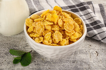 Corn flakes with milk for breakfast