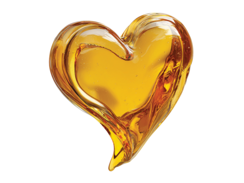 A golden heart shaped like liquid honey isolated on transparent background png