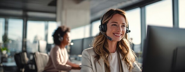 The attentive call center agent engaging with customers in a modern office environment