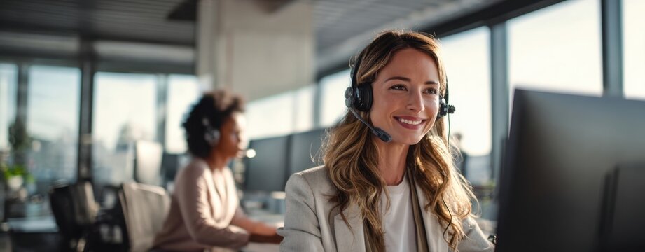 The attentive call center agent engaging with customers in a modern office environment