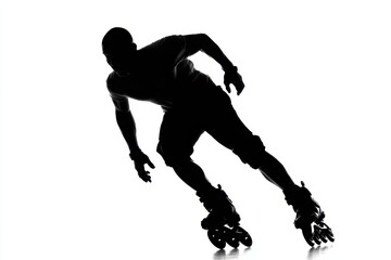 Man Rollerblade Silhouette. Full-Length of Inline Skater in Backlit Isolated Action