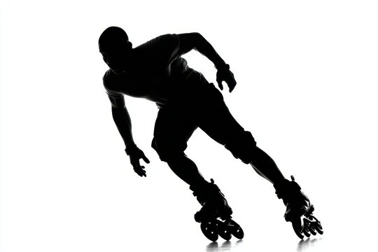 Man Rollerblade Silhouette. Full-Length of Inline Skater in Backlit Isolated Action