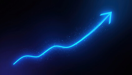 Futuristic arrow graph in abstract digital space. blue graph on black background