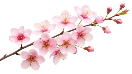 Obraz premium Delicate Pink Flower Branch on White Background