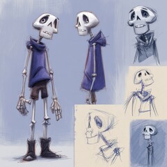 Skeleton character design sketches.
